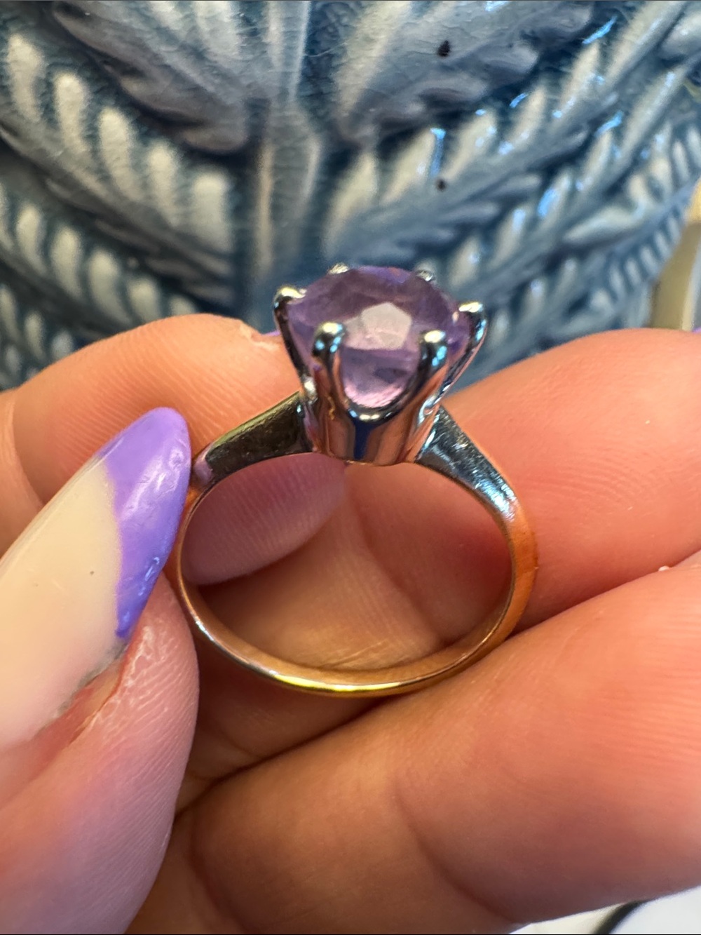 14K Solid Gold Amethyst Stone Solitaire Ring